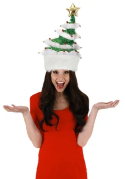 Springy White Christmas Tree Plush Hat