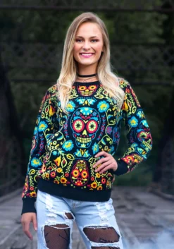 Sugar Skull Halloween Adult Sweater