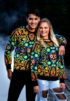 Sugar Skull Halloween Adult Sweater 11 Sugar Skull Halloween Adult Sweater -Fun Costumes Shop sugar skull halloween sweater alt2