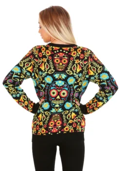 Sugar Skull Halloween Adult Sweater 12 Sugar Skull Halloween Adult Sweater -Fun Costumes Shop sugar skull halloween sweater alt3