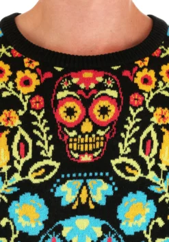 Sugar Skull Halloween Adult Sweater 13 Sugar Skull Halloween Adult Sweater -Fun Costumes Shop sugar skull halloween sweater alt4