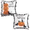 Set Of 2 White Happy Halloween 9" Decorative Pillows With Black Pom Poms