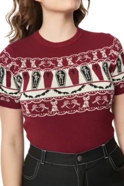 Unique Vintage Knit Fair Isle Coffin Women's Sweater 9 Unique Vintage Knit Fair Isle Coffin Women's Sweater -Fun Costumes Shop unique vintage knit fair isle coffin sweater alt 4