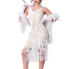 Women's White Fringe Flapper Costume Dress